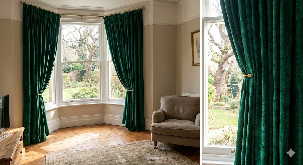 Full length curtains framing a large window